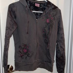 LA Kitty tattoo jacket small rhinestone gray